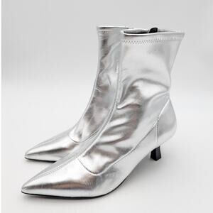 Abound Erinn Pointed Toe Heel Boot Women's Silver Metallic Size US7.5M EU38
